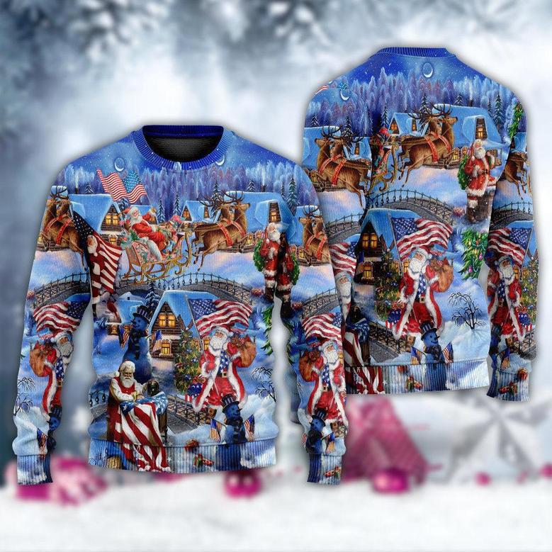 America Christmas Patriotic Santa Claus Ugly Christmas Sweaters