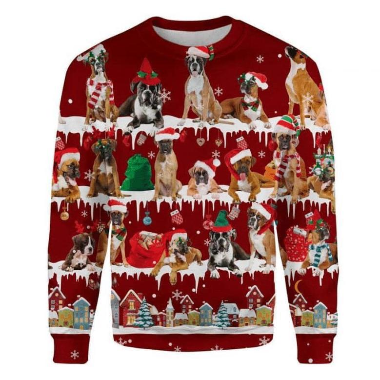 Animal Boxer Dog Snow Christmas 3D Ugly Sweater