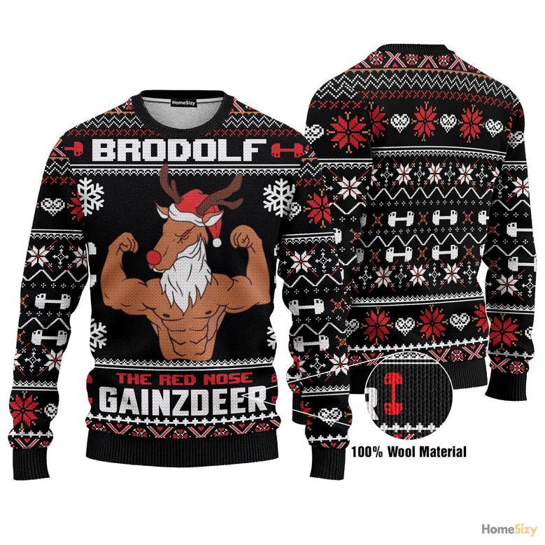 Animal Brodolf The Red Nose Gainzdeer Gym Ugly Christmas Sweater