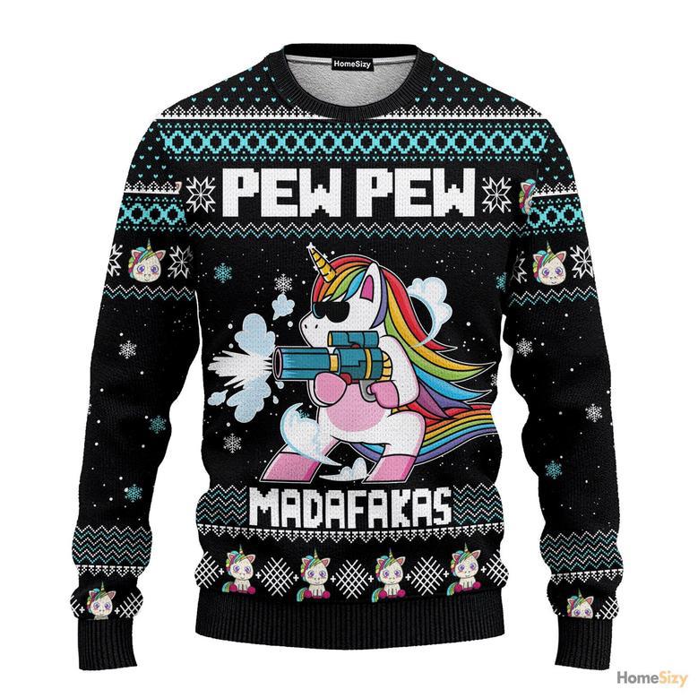 Animal Unicorn Pew Pew Ugly Christmas Sweater