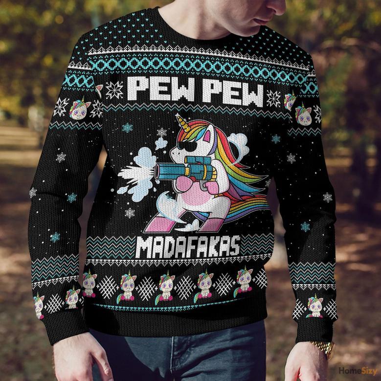 Animal Unicorn Pew Pew Ugly Christmas Sweater