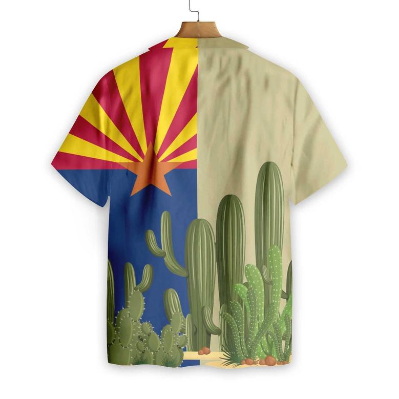 Arizona Flag Saguaro Hawaiian Shirt, Colorful Summer Aloha Shirts For Men Women, Perfect Gift For Husband, Wife, Boyfriend, Girlfriend