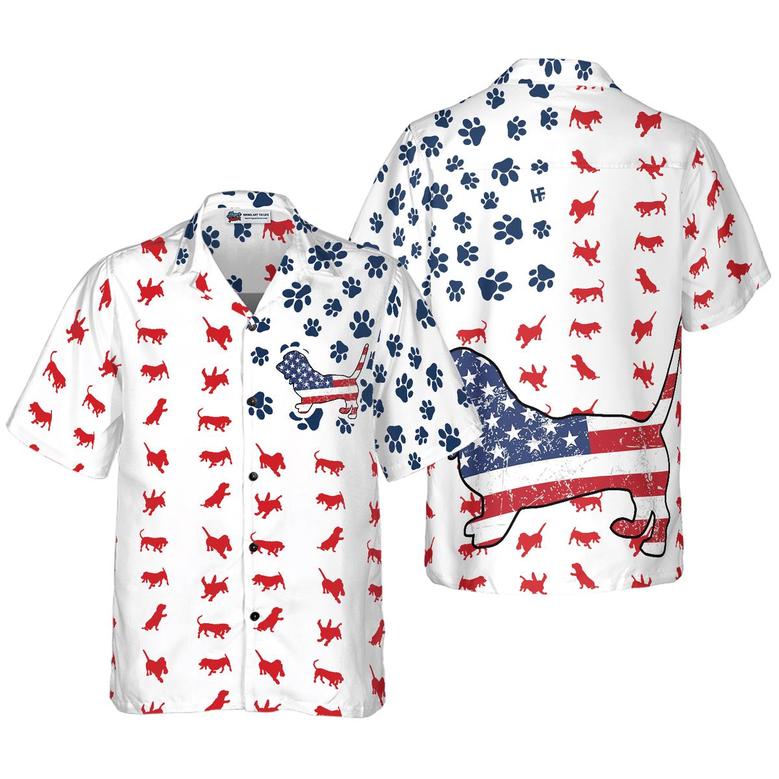 Basset Hound Hawaiian Shirt, Basset Hound American Flag Aloha Shirt For Men - Perfect Gift For Basset Hound Lover, Husband, Boyfriend, Friend, Family