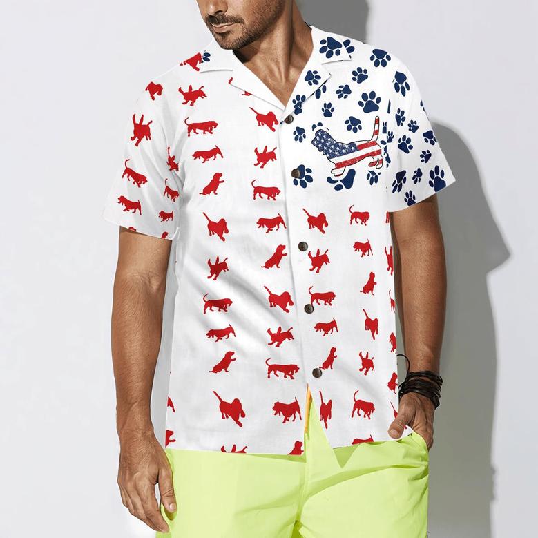 Basset Hound Hawaiian Shirt, Basset Hound American Flag Aloha Shirt For Men - Perfect Gift For Basset Hound Lover, Husband, Boyfriend, Friend, Family