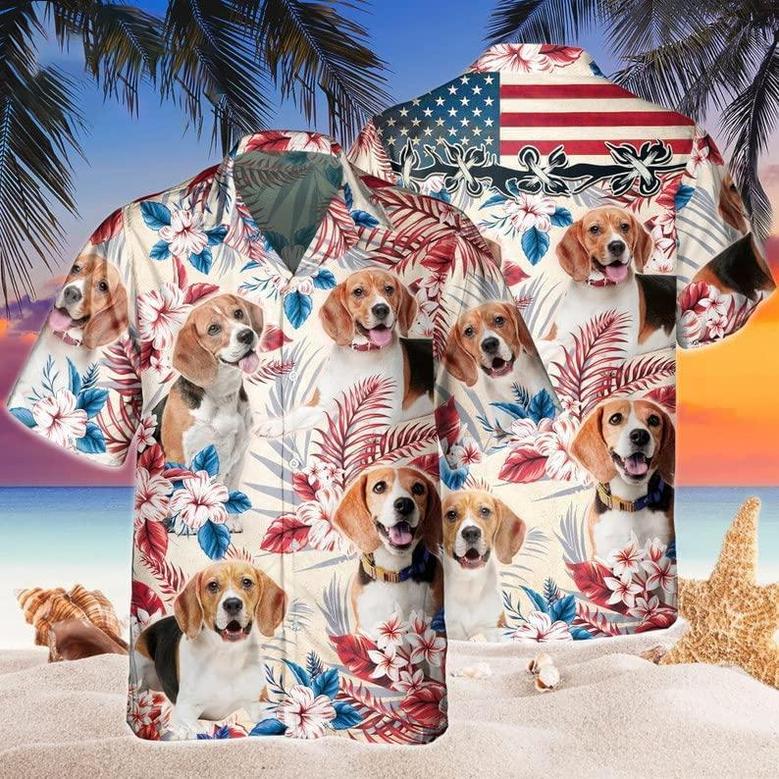 Beagle Aloha Hawaiian Shirts For Summer, Dog Tropical Independence Day USA Flag Hawaiian Shirt For Men Women, 4th of July Gift For Dog Lovers