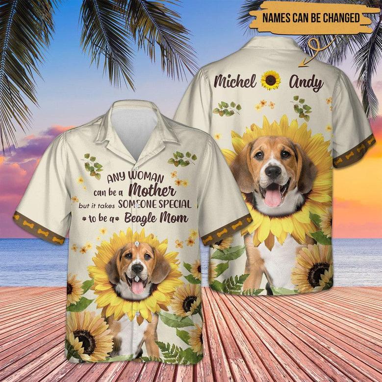 Beagle Hawaiian Shirt Custom Name, Dog Sunflower Personalized Aloha Hawaiian Shirt, Perfect Gift For Beagle Lovers, Dog Mom, Mother's Day