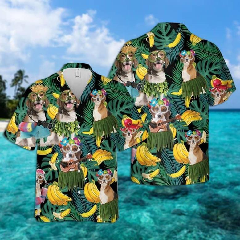 Beagle Hawaiian Shirt, Tropical Summer Leaves Hawaiian Shirt For Men- Perfect Gift For Beagle Lovers, Husband, Boyfriend, Friend, Family