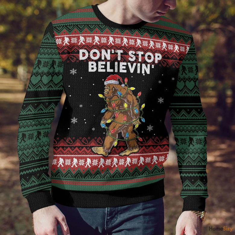 Bigfoot Don't Stop Believing Ugly Christmas Sweater