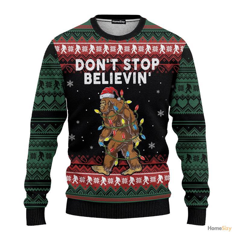 Bigfoot Don't Stop Believing Ugly Christmas Sweater