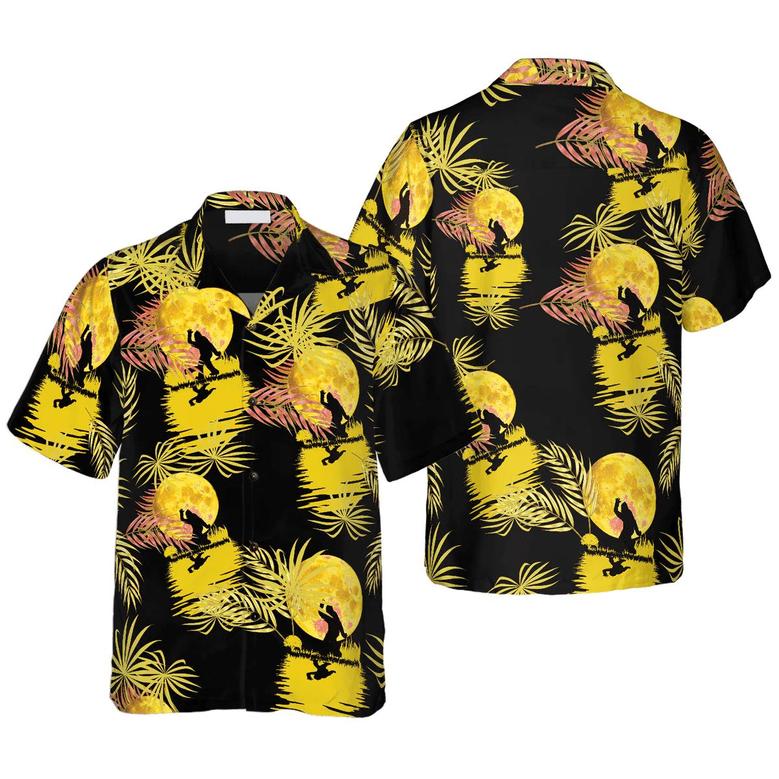 Bigfoot Hawaiian Shirt - Bigfoot Tropical Yellow Moon Bigfoot Hawaiian Shirt, Moonlight Bigfoot Hawaiian Shirt - Perfect Gift For Husband, Boyfriend, Friend, Family