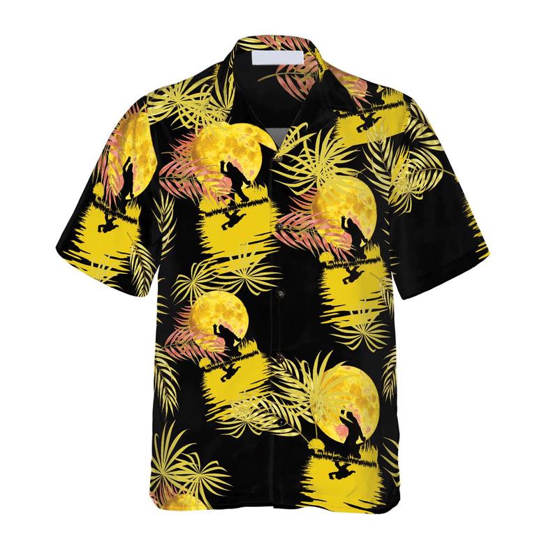 Bigfoot Hawaiian Shirt - Bigfoot Tropical Yellow Moon Bigfoot Hawaiian Shirt, Moonlight Bigfoot Hawaiian Shirt - Perfect Gift For Husband, Boyfriend, Friend, Family