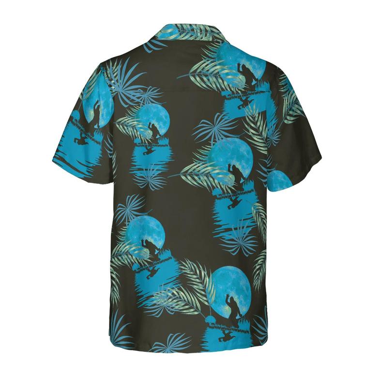 Bigfoot Hawaiian Shirt - Tropical Blue Moon Bigfoot Hawaiian Shirt, Black And Blue Moonlight Hawaiian Shirt - Perfect Gift For Husband, Boyfriend, Friend, Family