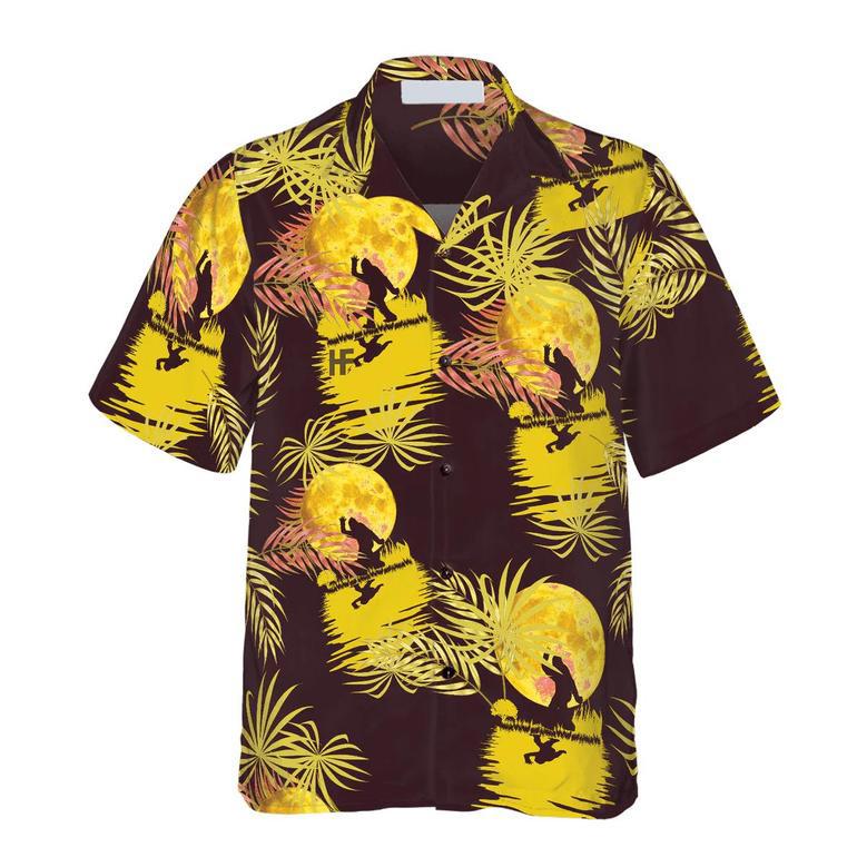 Bigfoot Hawaiian Shirt - Tropical Yellow Moon Bigfoot Hawaiian Shirt, Dancing In The Moonlight Bigfoot Hawaiian Shirt - Perfect Gift For Husband, Boyfriend, Friend, Family