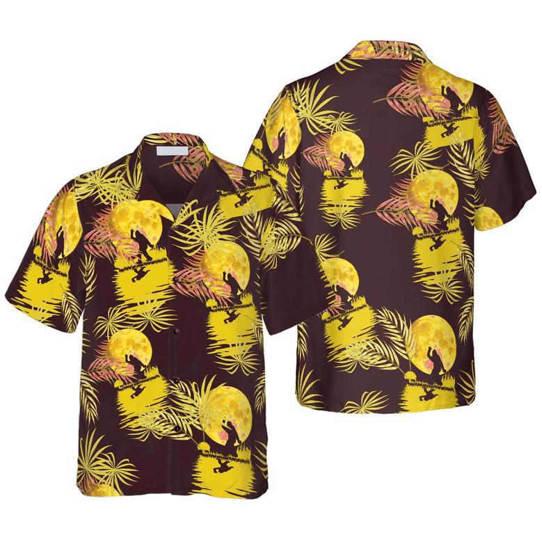 Bigfoot Hawaiian Shirt - Tropical Yellow Moon Bigfoot Hawaiian Shirt, Dancing In The Moonlight Bigfoot Hawaiian Shirt - Perfect Gift For Husband, Boyfriend, Friend, Family