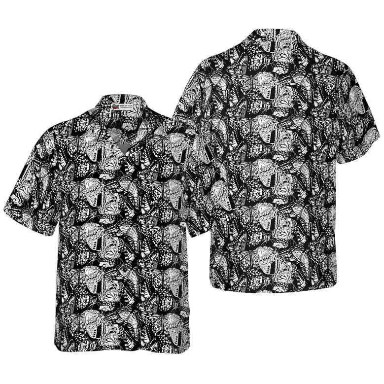 Black And White Butterfly Hawaiian Shirt, Colorful Summer Aloha Shirts For Men Women, Perfect Gift For Husband, Wife, Boyfriend, Friend