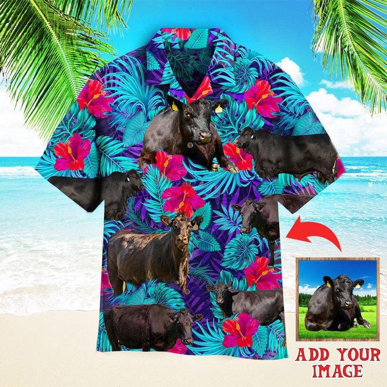 Black Angus Tropical Cattle Custom Hawaiian Shirt, Personalized Hawaiian Shirts, Custom Photo Hawaiian Shirt - Perfect Gift For Family, Friends