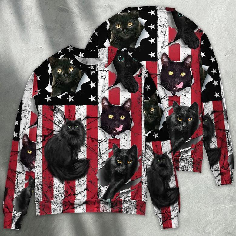 Black Cat Independence Day Ugly Christmas Sweaters