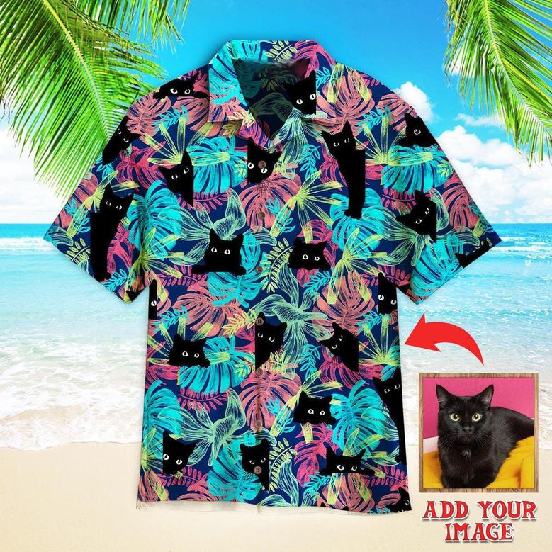 Black Cat Tropical Custom Photo Hawaiian Shirt, Personalized Hawaiian Shirts - Perfect Gift For Cat Lovers, Animal Lovers, Family, Friends