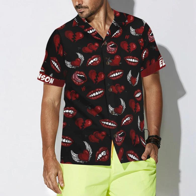 Black Valentine Seamless Pattern Hawaiian Shirt Custom, Lips Personalized Hawaiian Shirt - Perfect Gift For Lover, Friend, Family