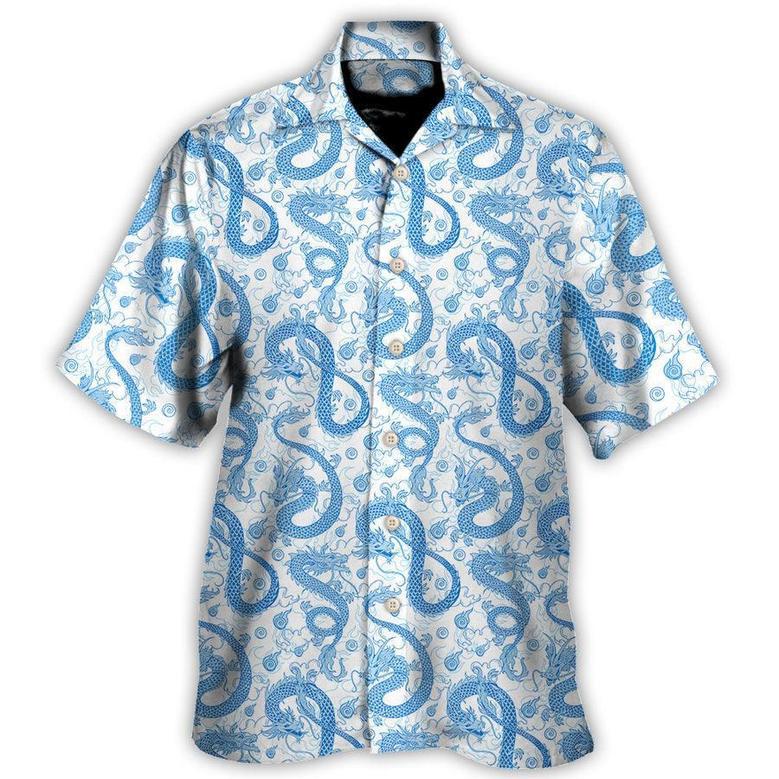 Blue Dragon And White Hawaiian Shirt For Summer, Dragon Colorful Hawaiian Shirts Outfit For Men Women, Dragon Lovers