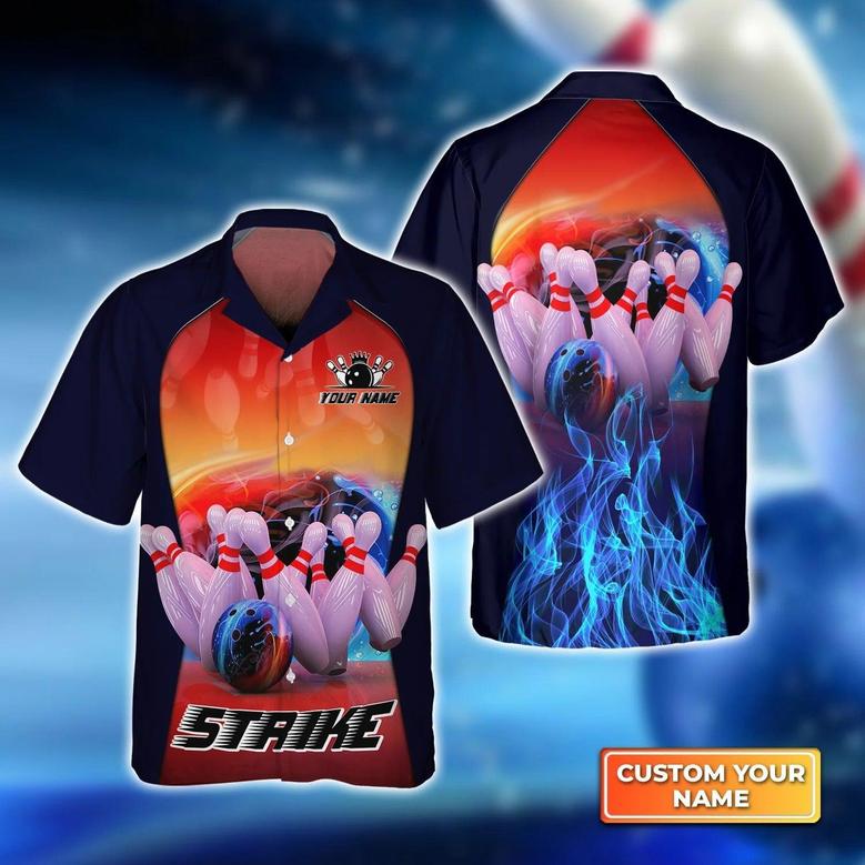 Bowling Hawaiian Shirt Custom Name - Bowling Game Strike Rot 3d Render Abstract Personalized Aloha Hawaiian Shirt - Gift For Friend, Family, Bowling Lovers