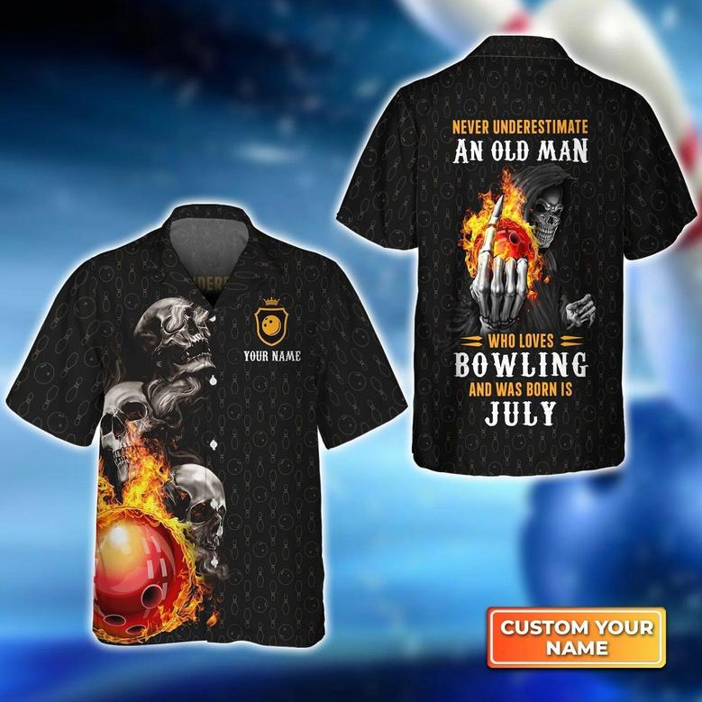 Bowling Hawaiian Shirt Custom Name, Bowling Skull Who Loves Bowling And Was Born In July Personalized Aloha Hawaiian Shirts - Gift For Bowling Lovers, Friend, Family