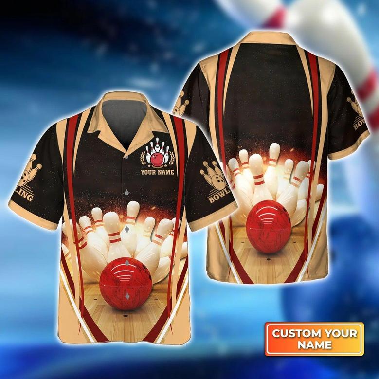 Bowling Hawaiian Shirt Custom Name - Bowling Strike Hit Fire Explosion Concept Personalized Aloha Hawaiian Shirt - Gift For Friend, Family, Bowling Lovers