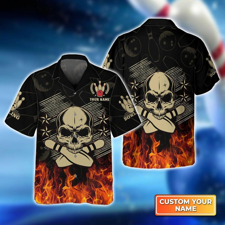 Flame Skull Custom Bowling Shirts For Men, Skull Team Bowling Jersey Flame Skull Custom Bowling Shirts For Men, Skull Team Bowling Jersey