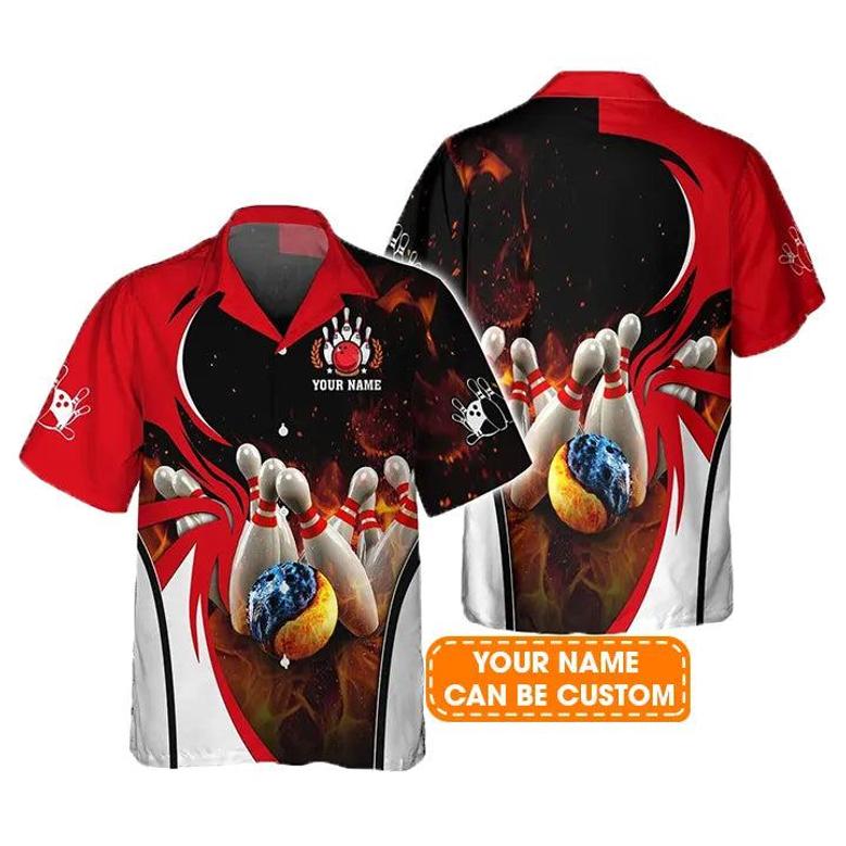 Bowling Hawaiian Shirt Custom Name - Water And Fire In Bowling Ball Personalized Aloha Hawaiian Shirt - Gift For Friend, Family, Bowling Lovers