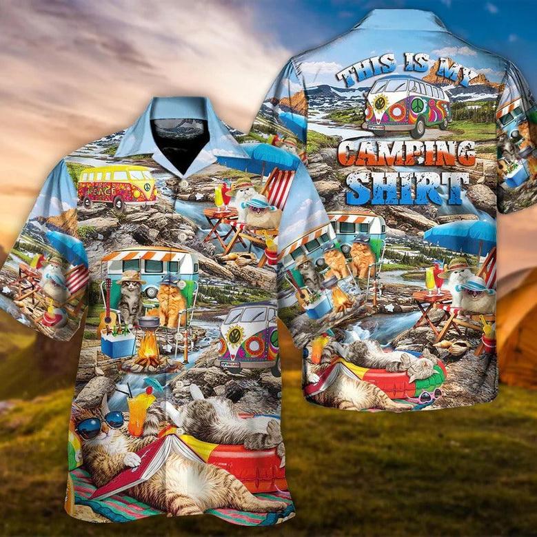 Camping Hawaiian Shirt, Camping Funny Cat Chilling Hawaiian Shirt For Summer, Camping Cat Aloha Shirt - Perfect Gift For Men, Women, Camping Lover