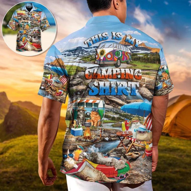 Camping Hawaiian Shirt, Camping Funny Cat Chilling Hawaiian Shirt For Summer, Camping Cat Aloha Shirt - Perfect Gift For Men, Women, Camping Lover