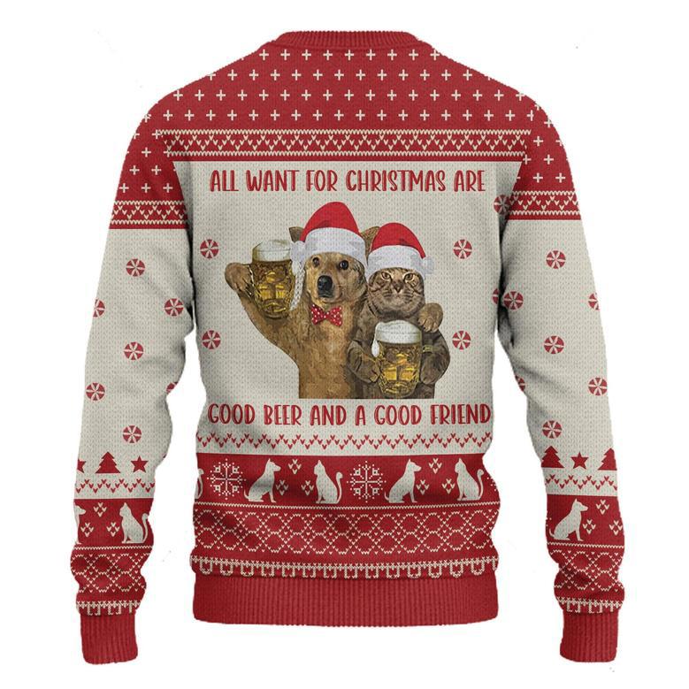 Cat All I Want For Are Good Beer And Good Friend Ugly Christmas Sweater