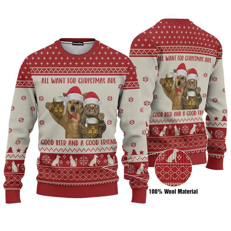 Cat All I Want For Are Good Beer And Good Friend Ugly Christmas Sweater