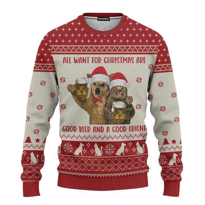 Cat All I Want For Are Good Beer And Good Friend Ugly Christmas Sweater