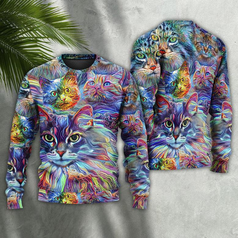 Cat Art Hippie Lover Cat Colorful Ugly Christmas Sweaters