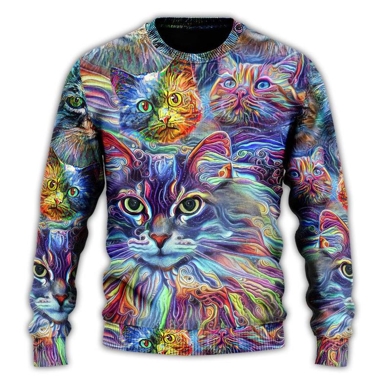 Cat Art Hippie Lover Cat Colorful Ugly Christmas Sweaters