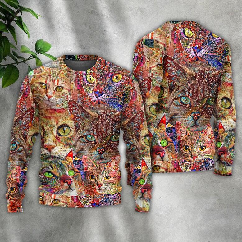 Cat Art Lover Cat Colorful Ugly Christmas Sweaters