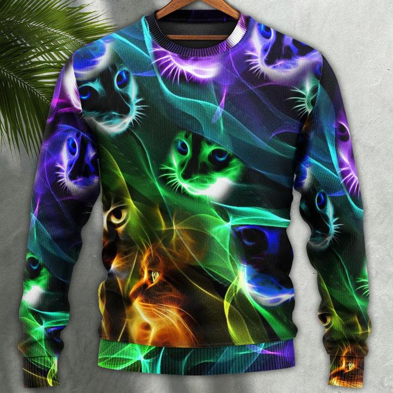 Cat Awesome Flash Neon Style Ugly Christmas Sweaters