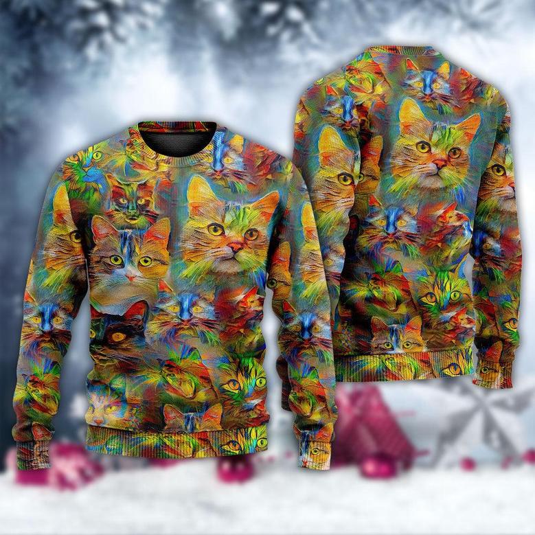 Cat Beautiful Colorfull Painting Ugly Christmas Sweaters