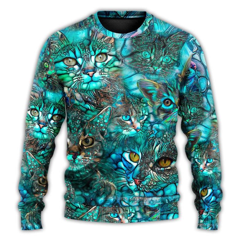 Cat Blue Art Lover Cat Colorful Style Ugly Christmas Sweaters
