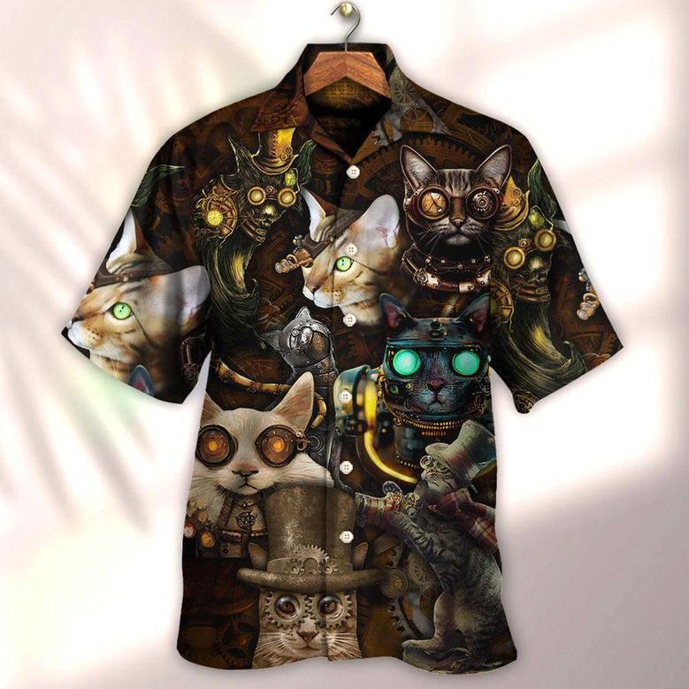 Cat Hawaiian Shirt For Summer, Cat Steampunk Art Steal Heart Aloha Shirts, Best Colorful Cool Cat Hawaiian Shirts Outfit For Men Women, Friend, Cat Lovers