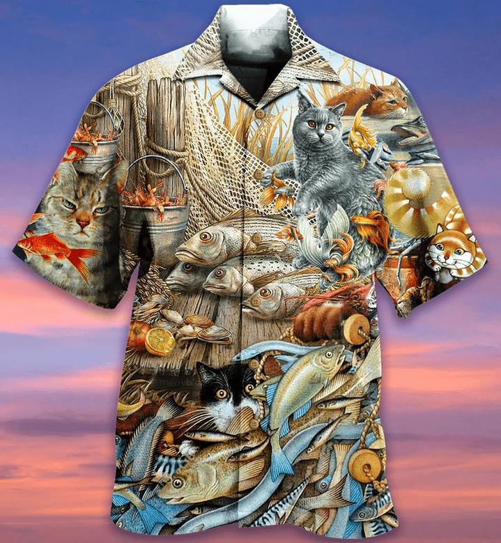 Cat Hawaiian Shirts For Summer, Cat Fish Delicious Meal Aloha Shirts, Best Cool Cat Hawaiian Shirts Outfit For Men Women, Friend, Team, Cat Lovers