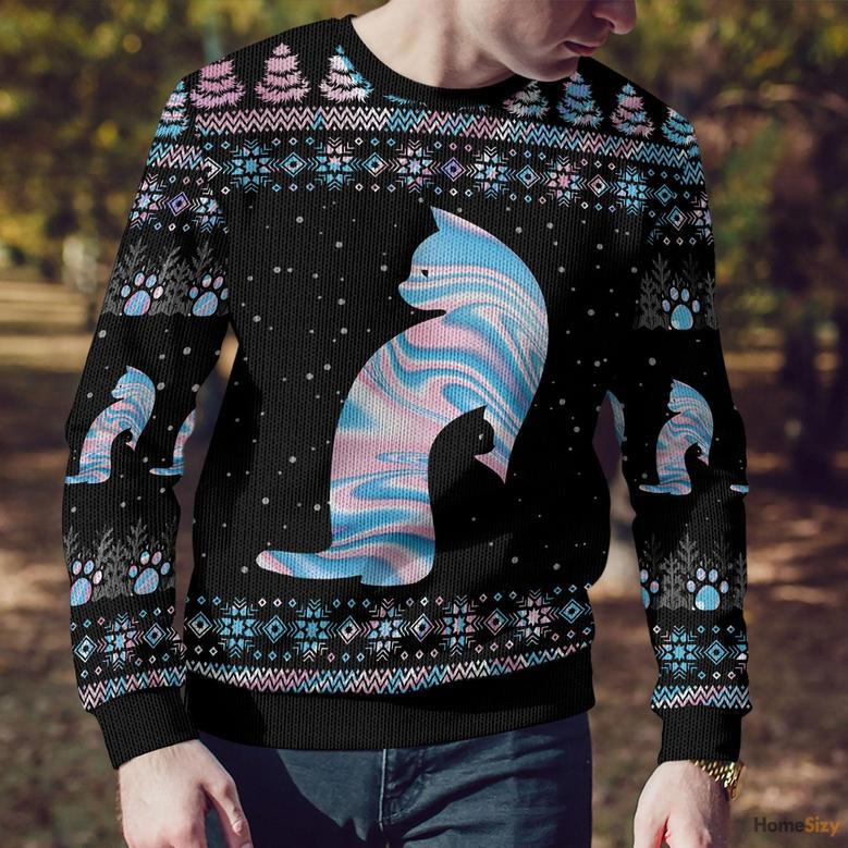 Cat Hologram Ugly Christmas Sweater For Men And Women