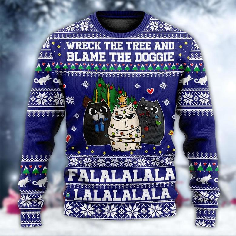 Cat Wreck The Tree Meowy Style Ugly Christmas Sweater