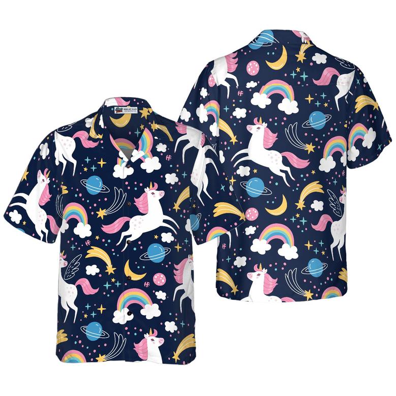 Cheerful Unicorn Hawaiian Shirt, Colorful Summer Aloha Shirts For Men Women, Perfect Gift For Husband, Wife, Boyfriend, Friend