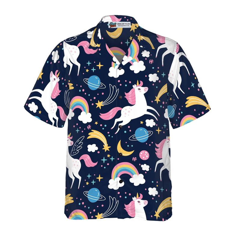 Cheerful Unicorn Hawaiian Shirt, Colorful Summer Aloha Shirts For Men Women, Perfect Gift For Husband, Wife, Boyfriend, Friend