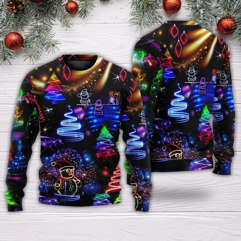 Christmas Neon Art Santa And Snowman Ugly Christmas Sweaters