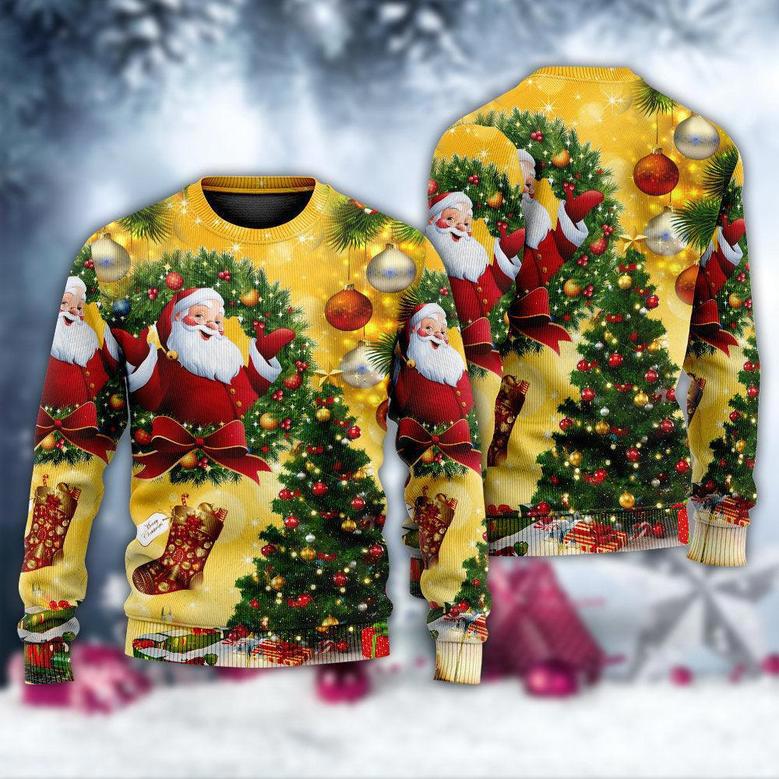 Christmas Tree Yellow Santa Claus Ugly Christmas Sweaters