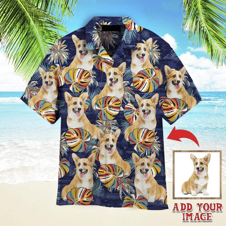 Corgi Hawaiian Shirt Custom Photo, Dog Corgi Puppy Palm Leaves Personalized Hawaiian Shirts - Perfect Gift Dog Lovers, Family, Friends