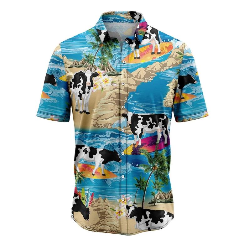 Cow Hawaiian Shirt, Dairy Cow Palm Summer Vacation Aloha Shirt For Men Women - Perfect Gift For Cow Lovers, Husband, Boyfriend, Friend, Family, Wife